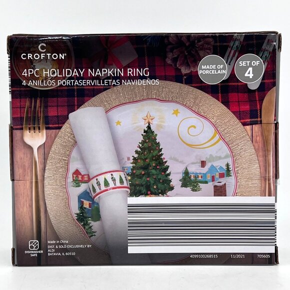 Crofton 4Pc Holiday Porcelain Napkin Rings With Nutcracker Christmas Tree Design - Picture 2 of 12